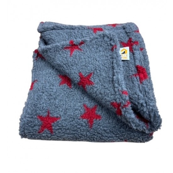 Deluxe Sherpa Fleece Lap Blanket - DOUBLE LAYERED - Grey with Red Stars