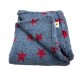 Deluxe Sherpa Fleece Lap Blanket - DOUBLE LAYERED - Grey with Red Stars