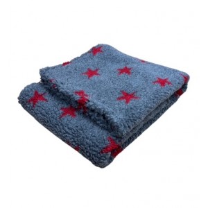 Grey with Red Stars - Double Layered Sherpa Fleece Dog Blanket 