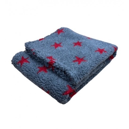 Deluxe Sherpa Fleece Lap Blanket - DOUBLE LAYERED - Grey with Red Stars