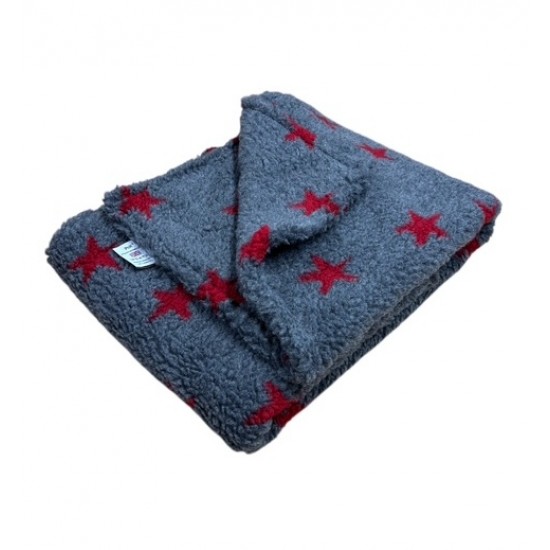Deluxe Sherpa Fleece Lap Blanket - DOUBLE LAYERED - Grey with Red Stars