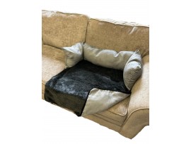 Sofa Dog Bed - Faux Suede / Fur - Silver Grey with Dark Grey Base