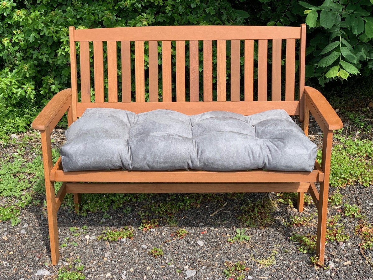 Blown Fibre Garden Bench Cushion - Silver Grey Faux Suede - Pet N Home
