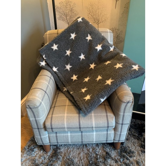 Deluxe Sherpa Fleece Lap Blanket - DOUBLE LAYERED - Grey with White Stars