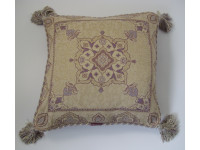 Mauve Patterned Cushion With Tassles - 45cm x 45cm - COMPLETE WITH HOLLOW FIBRE INNER