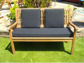 Garden Bench Cushion Set Including Back Pads - Black Faux Suede