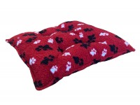 Sherpa Fleece Square Pet Cushion - Red Pawprints