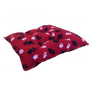 Sherpa Fleece Square Pet Cushion - Red Pawprints Sherpa Fleece Square Pet Cushion - Red Pawprints
