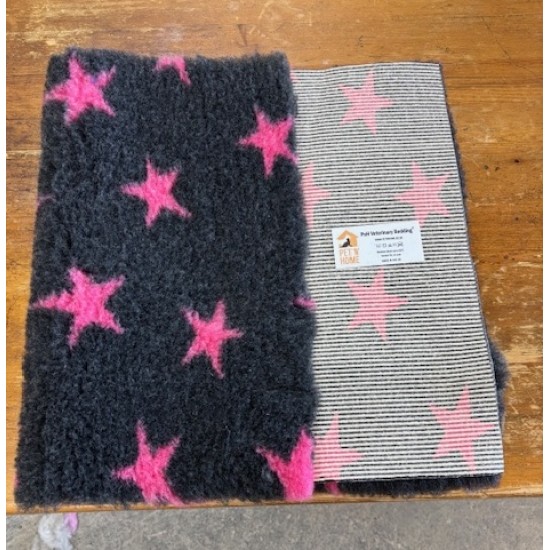 Clearance PnH Veterinary Bedding - NON SLIP - Charcoal with Pink Stars - 75cm x 50cm