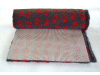 Clearance PnH Veterinary Bedding - NON SLIP - Charcoal / Red Paws - 3m x 75cm