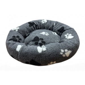 Donut Snuggle Bed - Anti Anxiety Calming Dog Bed - Grey with Black & White Paws Donut Snuggle Bed - Anti Anxiety Calming Dog Bed - Grey with Black & White Paws