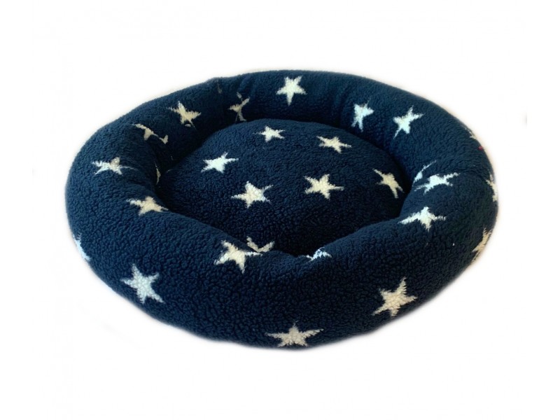 Donut Snuggle Bed - Anti Anxiety Calming Dog Bed - Blue / White Stars