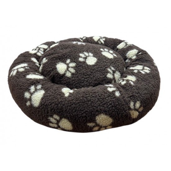 Donut Snuggle Bed - Anti Anxiety Calming Dog Bed - Brown with Cream Paws Donut Snuggle Bed - Anti Anxiety Calming Dog Bed - Brown with Cream Paws