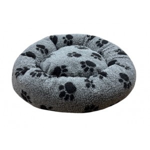 Donut Snuggle Bed - Anti Anxiety Calming Dog Bed - Grey with Black Paws Donut Snuggle Bed - Anti Anxiety Calming Dog Bed - Grey with Black Paws