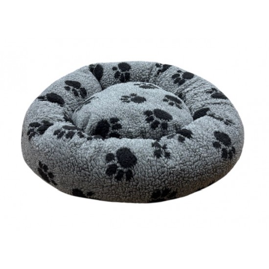 Donut Snuggle Bed - Anti Anxiety Calming Dog Bed - Grey with Black Paws Donut Snuggle Bed - Anti Anxiety Calming Dog Bed - Grey with Black Paws