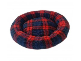 Donut Snuggle Bed - Anti Anxiety Calming Dog Bed - Red Tartan