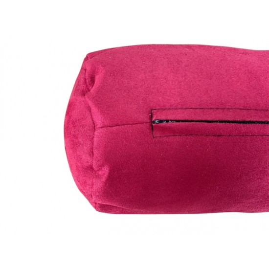 Round Bolster Cushion - Faux Suede - Crimson Red