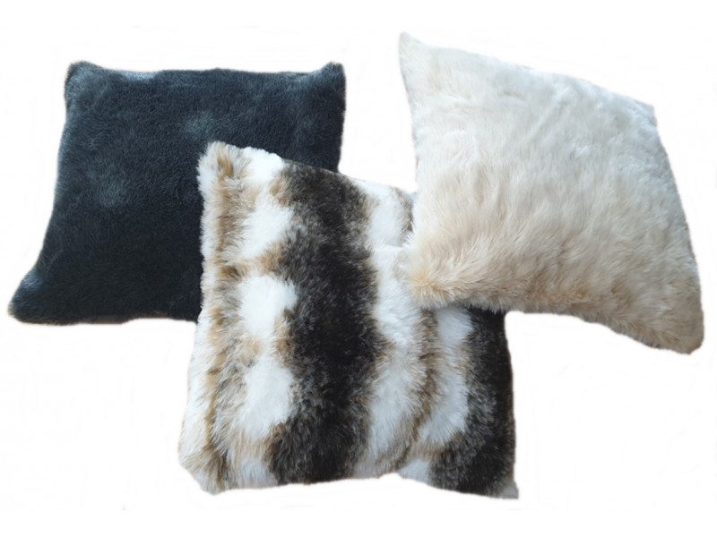 Faux Fur Scatter Cushion - Grey Badger - 45cm x 45cm - COMPLETE WITH HOLLOW FIBRE FILLED INNER